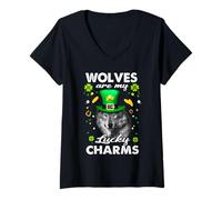Femme Wolves are My Lucky Charms St Patricks Day Irish Wolf T-Shirt avec Col en V