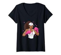 Femme Women Black African American Fight Breast Cancer Pink Ribbon T-Shirt avec Col en V