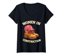 Femme Women in Construction Bottes de Travail Casque de Construction Pride T-Shirt avec Col en V
