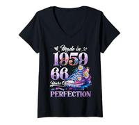 Femme Womens 66th Birthday Floral Made in 1959 Gifts 66 Years Old T-Shirt avec Col en V
