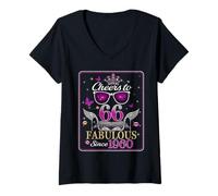Femme Womens Cheers to 66 Years Old EST 1960 66th Birthday Queen T-Shirt avec Col en V