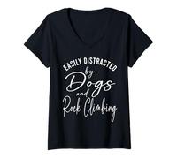 Femme Womens Distracted by Dogs and Rock Climbing Graphic Dog Mom T-Shirt avec Col en V