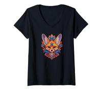 Femme Womens Girls Kids Colorful Mandala Fennec Fox Lover T-Shirt avec Col en V
