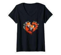 Femme Womens Girls Kids Cute Chibi Heart Love Two Red Panda Lover T-Shirt avec Col en V