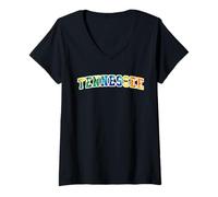 Femme Women's Girls Tennessee Multicolor Tropical Floral Print T-Shirt avec Col en V