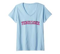 Femme Women's Girls Tennessee Trendy Pink Leopard Animal Print T-Shirt avec Col en V