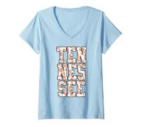 Femme Women's Girls Tennessee Vintage Orange Toile Print T-Shirt avec Col en V