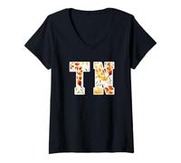 Femme Women's Girls TN Tennessee Floral Fall Spice Print T-Shirt avec Col en V