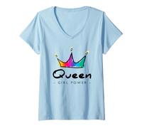 Femme Women's Girls World Queen Graphic Design Tshirt, Queen Style T-Shirt avec Col en V