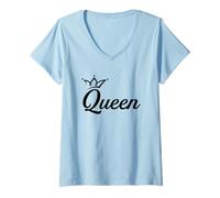 Femme Women's Girls World Queen Style Illustration Graphic Design T-Shirt avec Col en V