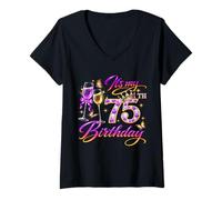 Femme Womens It’s My 75th Birthday 75 Years Old Birthday Queen T-Shirt avec Col en V