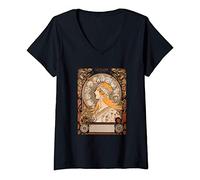 Femme Womens vintage bohemian Design in Art Nouveau Style, Mucha T-Shirt avec Col en V