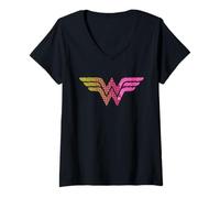 Femme Wonder Woman 80th Pop Art Wonder Logo T-Shirt avec Col en V