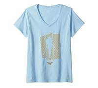 Femme Wonder Woman Sword Silhouette T-Shirt avec Col en V, Bleu Céleste, L