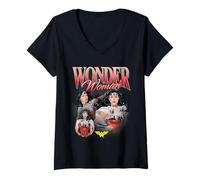 Femme Wonder Woman White Cape Bootleg T-Shirt avec Col en V