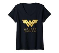 Femme Wonder Woman84 Golden Logo T-Shirt avec Col en V
