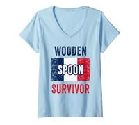 Femme Wooden Spoon Survivor - France Flag Funny Childhood Quote T-Shirt avec Col en V