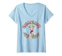 Femme Woodland Holiday Deer for Winter, Cozy Seasonal Citation T-Shirt avec Col en V