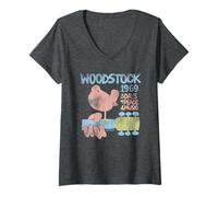 Femme Woodstock 50 Years Dove T-Shirt avec Col en V