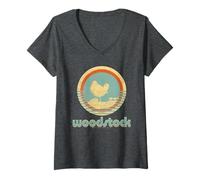 Femme Woodstock Bird Circle T-Shirt avec Col en V