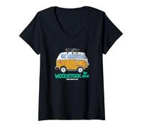 Femme Woodstock Camper Van T-Shirt avec Col en V