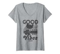 Femme Woodstock Good Vibes T-Shirt avec Col en V