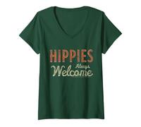 Femme Woodstock Hippies Welcome T-Shirt avec Col en V