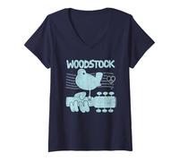 Femme Woodstock Liney Logo T-Shirt avec Col en V