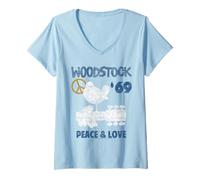 Femme Woodstock Peace and Love T-Shirt avec Col en V