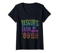 Femme Woodstock The Yasgur's '69 T-Shirt avec Col en V