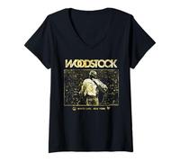 Femme Woodstock White Lake Crowd T-Shirt avec Col en V
