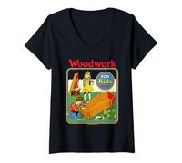 Femme Woodwork Coffin Sarcastic Retro Vintage Funny Adult Humor T-Shirt avec Col en V