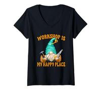 Femme Woodworker Funny Saying Woodworking GNOME for Carpenters T-Shirt avec Col en V