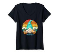 Femme Woodworker Graphic Retro Woodworking GNOME for Carpenters T-Shirt avec Col en V