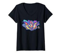 Femme Woody Woodpecker Neon Street Style Catchphrases T-Shirt avec Col en V