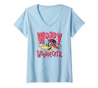 Femme Woody Woodpecker Wood Carved Style Logo T-Shirt avec Col en V