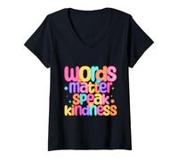 Femme Words Matter Speak Kindness Message Positif coloré rétro T-Shirt avec Col en V