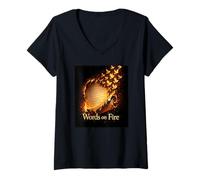 Femme Words on Fire Burning Scroll Birds Fantasy Writer Poète T-Shirt avec Col en V