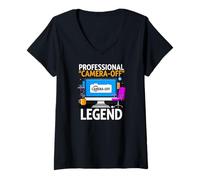 Femme Work from Home Professional Camera Off Legend Humor T-Shirt avec Col en V