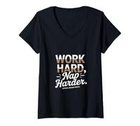 Femme Work Hard Nap Harder Politique officielle de vacances Fête du travail T-Shirt avec Col en V