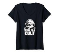 Femme “Work is A Cult”, Karl Marx, Communisme, Marx T-Shirt avec Col en V