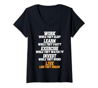 Femme Work While They Sleep Slogan Motivation Objectifs Succès T-Shirt avec Col en V