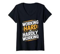 Femme Working Hard Or Hardly Working Design avec Inscription Humoristique T-Shirt avec Col en V