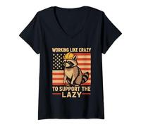 Femme Working Like Crazy to Support The Lazy Construction Worker T-Shirt avec Col en V