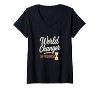 Femme World Changer in Progress, Vêtements pour les jeunes et les leaders T-Shirt avec Col en V