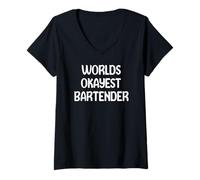 Femme World’s Okayest Bartender Funny Workplace Humor Tees Mugs T-Shirt avec Col en V