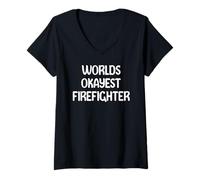 Femme World’s Okayest Firefighter Funny Workplace Humor Tees Mugs T-Shirt avec Col en V