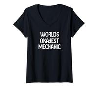 Femme World’s Okayest Mechanic Funny Workplace Humor Tees Mugs T-Shirt avec Col en V