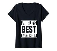 Femme World's Best Bartender Funny Bartending Alcoholic Drink T-Shirt avec Col en V