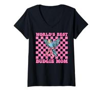 Femme World's Best Budgie Mom Mama Perroquet Perroquet Fête des Mères T-Shirt avec Col en V